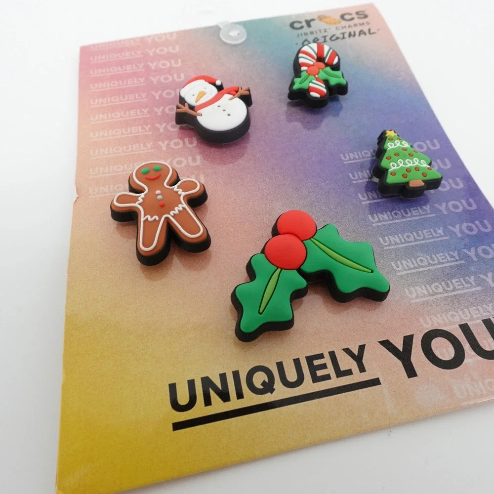 Crocs Jibbitz Iconic Christmas 5 Pack Shoe Charms Snowman Gingerbread NEW